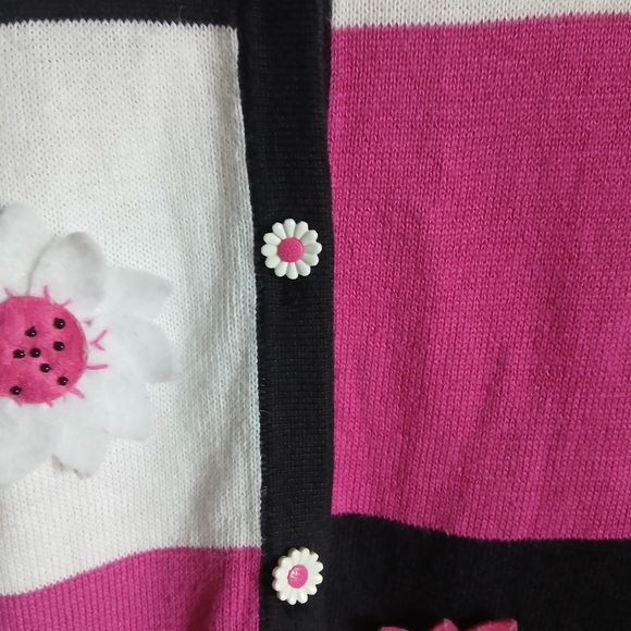 TERAZZO Cardigan L 3D Flowers Daisy Checked Knit Sweater Button Down FLAW - Picture 8 of 12